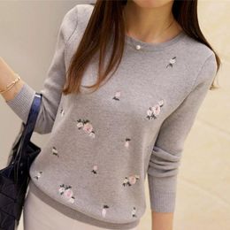Women's Sweaters Embroidered Sweater For Fall 2023 Fashion Casual Crew-Neck Winter High Quality Pullover Streetwear S-XL