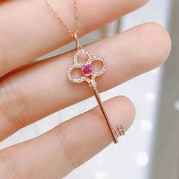 Designer Brand pink diamond Key Necklace 925 Sterling Silver Plated 18k rose gold home pendant collarbone chain female