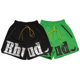 Rhide Shorts Designer Sweatpants Summer Leather Letter Mesh Basketball Pants Mens Beach Jogging Casual Loose Green
