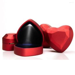 Jewellery Pouches Fashion Proposal Engagement With LED Light Ring Holder Heart-shaped Box Storage Case Display Organiser