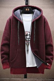 Men's Sweaters Autumn And Winter Plush Thickened Knitting Cardigan Mens Warm Fashion Loose Casual Sweater Men Hooded Zipper Coat