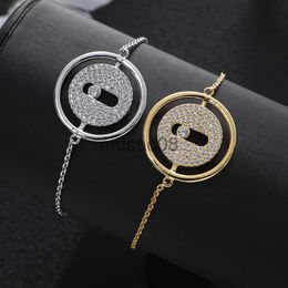 Bangle New Luxury Round Link Chain Bracelets Cubic Zirconia CZ Bohemian Cuff Bracelets For Women WeddingJewelry B085 J230819