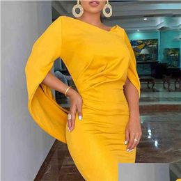 Basic Casual Dresses Women Cloak Sleeve Dress Party Runched Long Slim Fit Club Bodycon Mini 210701 Drop Delivery Apparel Womens Clo Dhpdv