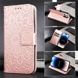 Wristband Flip Flower Phone Case for iPhone 15 14 13 12 Pro Max Samsung Galaxy S22 S23 Ultra Google Pixel 8 8Pro 7 7Pro 7A Sony Xperia 1 5 10 3 Card Slots Leather Wallet Shell