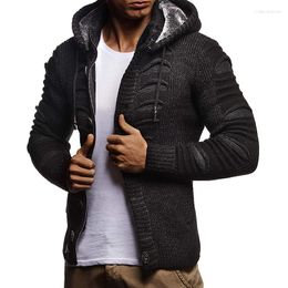 Men's Sweaters Vintage Cardigan Men Casual Single Breasted Solid Colour Hooded Sweatercoat Mens Knitted Cardigans Winter Fashion