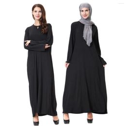 Ethnic Clothing Black Muslim Women Long Dress Lady O-neck Collar Sleeves Abaya Islamic Arab Robe Caftan Middle East