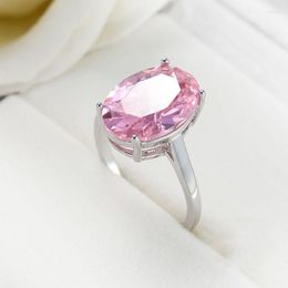 Cluster Rings 2023 Arrival European Pink Zircon Crystal Women Ring Stamp Wedding Fashion Party Sterling S925 Silver Color Jewelry