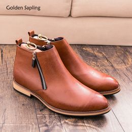 Boots Golden Sapling Party Chelsea Men Retro Leather Shoes Male Dress Footwear Casual Men's Leisure Business Formal Flats 230818