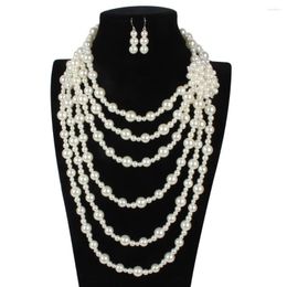 Necklace Earrings Set TC7450 Fashion Jewelry Women Multi Layer Pearls