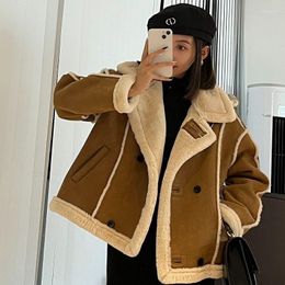 Women's Fur Woman Warm Faux Overcoat Winter Motorcycle Clothes Loose Long Sleeve Leather Thick Coat Female Zipper Chic Jacket