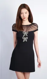 Self-Portrait Polyester A-line Mini Dress Bow Short Sleeve Fit Dress for Women