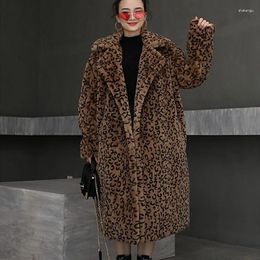 Women's Fur Coat Weight 1.7kg-1.9kg Winter Thick Leopard Long Teddy Coats Women Outerwear Loose Suit Collar Jacket Female