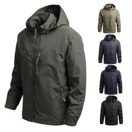 Mens Jackets Tactical jacket male spring and autumn loose large size outdoor waterproof thin sports cargo 230818