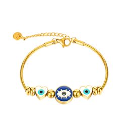 White Blue Enamel Heart Shape Evil Eye Charm Bracelets for Women