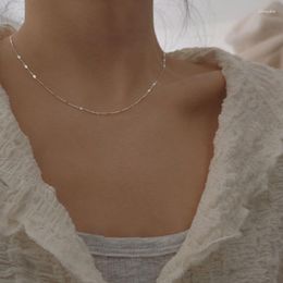 Chains S925 Sterling Silver Sparkling Sequin Necklace Simple And Versatile Japanese Korean Minimalist Short Plain Chain