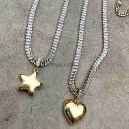 Pendant Necklaces 3PCS Zircon Heart Tennis Chain Necklace Women Fashion Jewellery Gold Silver Colour Star Choker Necklace J230819