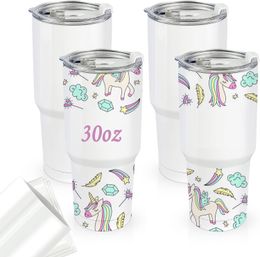 30oz Stainless Steel Sublimation Tumblers Double Wall Vacuum Insulated Coffee Mugs with Shrink Wrap Films and Splash Proof Lids