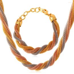 Necklace Earrings Set Collare Sets Party Mix Gold/Rose Gold Color Mesh Chain Bracelets Men/Women Wholesale S701