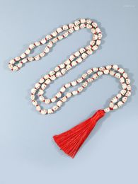 Anhänger Halsketten Yuokiaa japamala 108 Perlen Halskette Natursteine ​​weiße türkis Schädel Schmuck Meditation Yoga Spirit Mala Boho Quasten