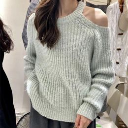 Women's Sweaters Thickened Cashmere Sweater Knitted O-neck Autumn Winter Women Cold Shoulder Pullover Loose Sexy Vintage Party Knitwear Soft