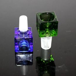 Thick Square Glass Bowl for Bong Hookahs Unique Colorful male 18mm 14mm bongs piece water pipe heady smoking accessory bowls pieces LL