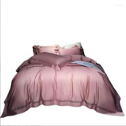 Bedding Sets High End Light Luxury 200 Count Long Staple Cotton Four Piece Set All Hollowed Out Wide Brim Solid Colour Bed Sheet