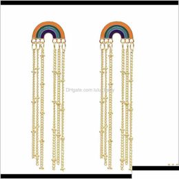 Charm Fashion Gold Alloy Rainbow Long Tassel Hanging Earrings For Women Small Beaded Party Earring Jewelry Gift 2Dnzm Fbirq Drop Deliv Dhsyv