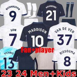 MADDISON SON 23 24 Tottenhams Soccer Jerseys KULUSEVSKI RICHARLISON KULUSEVSKI 2023 2024 ROMERO VELIZ VAN DE VEN BISSOUMA SPURS Football Shirt Top Men Kids Sets
