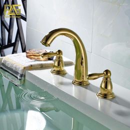 Bathroom Sink Faucets FLG Nordic Style Basin Faucet Gold Plated 3 Hole Deck Mounted Cold Water Mixer Tap 201-44G