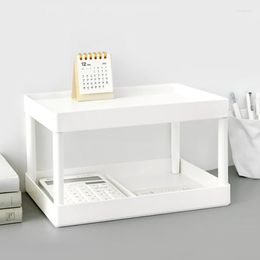 Hooks Desktop Storage Rack Double Deck Shelf Holders Plastic Folding Organizing Home Bedroom Office Kitchen Suppplies