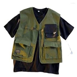 Men's Vests Harajuku Fashion Cargo Men Techwear Military Retro Contrast Colour Stitching Sleeveless Y2k Trendy Casual Clothing