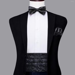 Belts Black Silk Mens Cummerbunds Vintage Formal Jacquard Floral Bowtie Hanky Cufflinks Belt Corset For Male Wedding Prom Banquet Gift