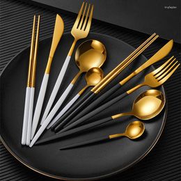 Dinnerware Sets 5pctableware Stainless Steel Cutlery Golden Silvery Glossy Coffee Spoon Dining Fork Knife Kitchen Flatware