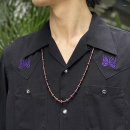 Men's Casual Shirts 2023ss Black Butterfly Embroidery Needles Men Women Oversized AWGE Tee Top Lapel Shirt Inside Tags