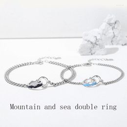 Link Bracelets Original Mountain And Sea Double Ring Couple Bracelet Simple Niche Design Geometric Jewellery Valentine's Day Gift