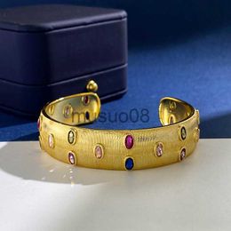 Bangle Hangke1989 Coloured crystal Vintage palace gold Cuff Bracelets For Women Christmas gift Jewellery Bracelet Bangle J230819