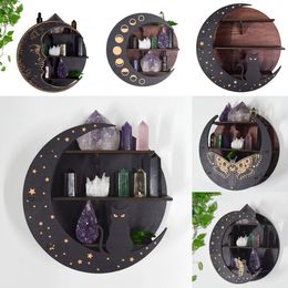 Novelty Items Decor for Crystal Essential Oil Nursery Wooden Moon Shelf Living Room Rustic Display Rack Wall Hanging Storage Rack Bedroom Home 230818