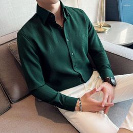 Men's Casual Shirts Fashion Slim Long Sleeve T-Shirt Man 2023 Solid Button Business Formal Clothing Spring Waffle Collar Tops Cardigan