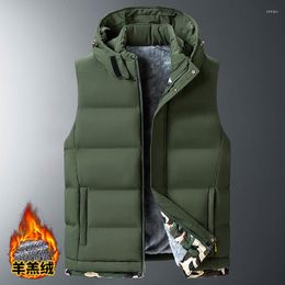 Men's Vests Vest For Men Winter Lamb Wool Armygreen Patchwork Camouflage Coats Hooded Waistcoat Plus Size 10XL