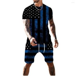 Men's Tracksuits 2023 Summer Men American Flag 3D Printed Set Fashion T-shirts Casual Shorts Vintage Outfit Sportswear Quick Dry Comfortable