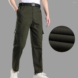 Men's Pants Men Straight Solid Color Loose Soft Casual Mid Waist Multi Pockets Smooth Wear-resistant Long Trousers