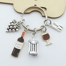 Key Rings Charm Enamel Az Letters European And American Cocktail Grape Wine Bottle Opener Glass Keychain Bar Chains Drop Delivery Smtj5