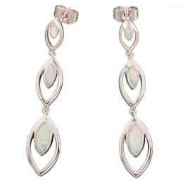 Dangle Earrings KONGMOON 3 Marquise Shape White Fire Opal Silver Plated Jewellery For Women Piercing Drop