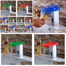 Bathroom Sink Faucets 2021 Copper Basin Led Color Sense Square Glass Waterfall Smart Hydropower Temperature Sensitive Drop Delivery Ho Dhqr0