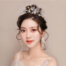 Necklace Earrings Set Pearl Crown Headband With Tassel Elegant Lightweight For Wedding 15 X Cm TEN