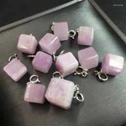 Strand Natural Kunzite Cube Pendant Jewelry For Women Man Healing Crystal Beads Energy Stone Reiki Gemstone 1PCS