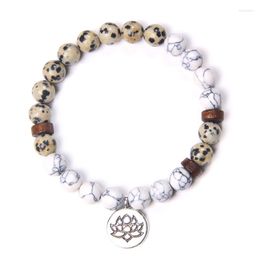 Strand Handmade Natural Stone Lotus Ohm Buddha Beads Bracelet Pink Zebra Charm For Women Men Yoga Jewellery Gifts