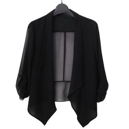 Women's Jackets M5XL 2023 Spring Summer Plus Size Chiffon Cardigan Thin Short Small Coat Shawl Sunscreen Jacket Drop 230817