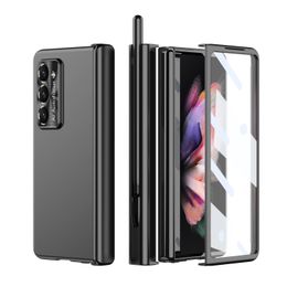 Double Hinge For Samsung Galaxy Z Fold 5 4 3 Fold3 Case Pen Slot Hard Lens Protection Film Screen Cover