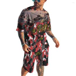 Men's Tracksuits Summer Men Fashion Trend Tracksuit 3D Print Oversized Contrasting Colour T-Shirts Shorts Suit Casual Beach Style Sports